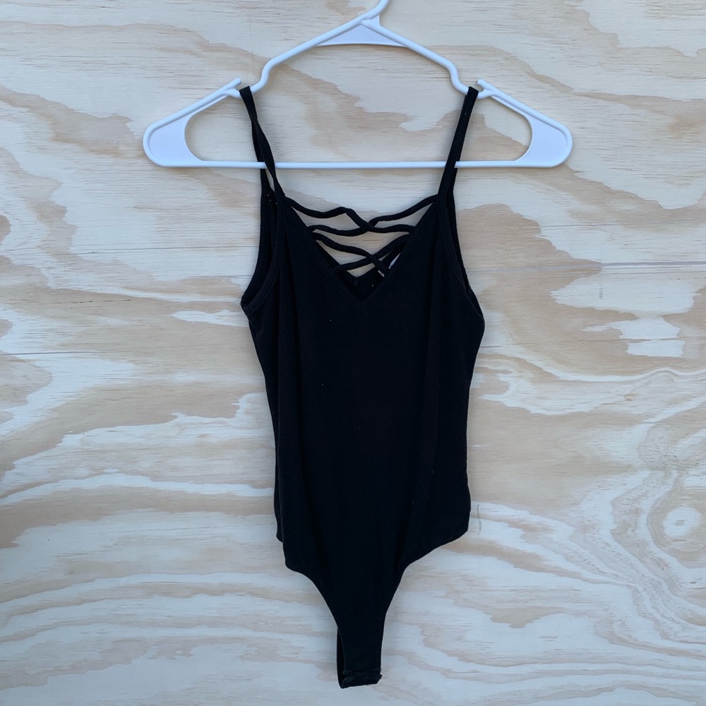 Black cross chest strap bodysuit